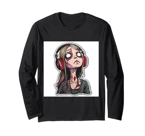 Goth Girl Zombie Emo Gothic Mädchen mit Kopfhörern Langarmshirt von Halloween cute theme
