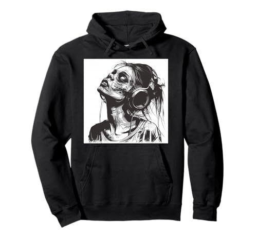 Goth Girl Zombie Emo Gothic Mädchen mit Kopfhörern Pullover Hoodie von Halloween cute theme