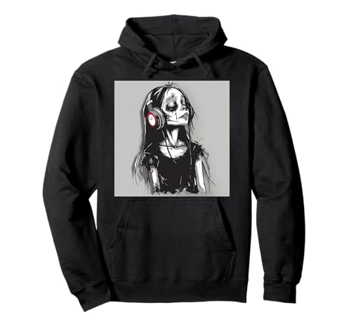 Goth Girl Zombie Emo Gothic Mädchen mit Kopfhörern Pullover Hoodie von Halloween cute theme