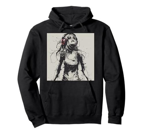 Goth Girl Zombie Emo Gothic Mädchen mit Kopfhörern Pullover Hoodie von Halloween cute theme