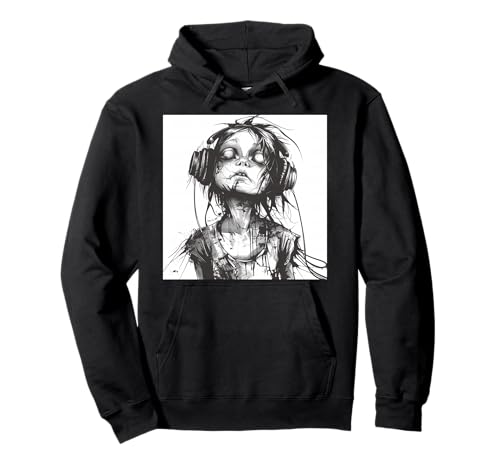 Goth Girl Zombie Emo Gothic Mädchen mit Kopfhörern Pullover Hoodie von Halloween cute theme