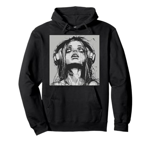 Goth Girl Zombie Emo Gothic Mädchen mit Kopfhörern Pullover Hoodie von Halloween cute theme
