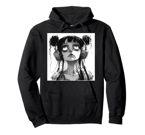 Goth Girl Zombie Emo Gothic Mädchen mit Kopfhörern Pullover Hoodie von Halloween cute theme