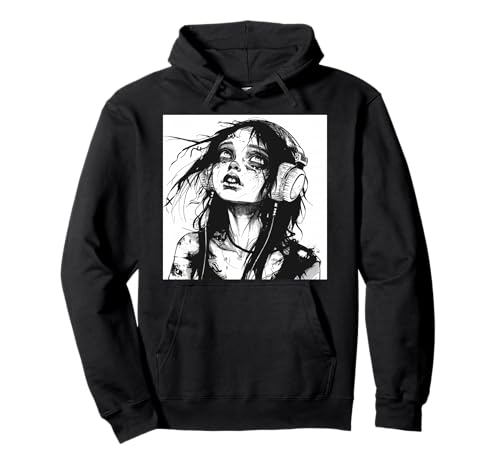 Goth Girl Zombie Emo Gothic Mädchen mit Kopfhörern Pullover Hoodie von Halloween cute theme