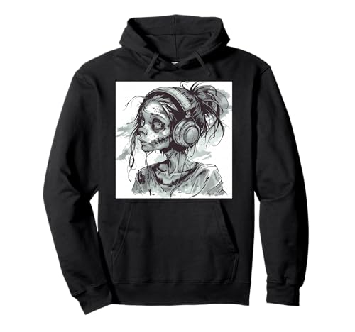 Goth Girl Zombie Emo Gothic Mädchen mit Kopfhörern Pullover Hoodie von Halloween cute theme