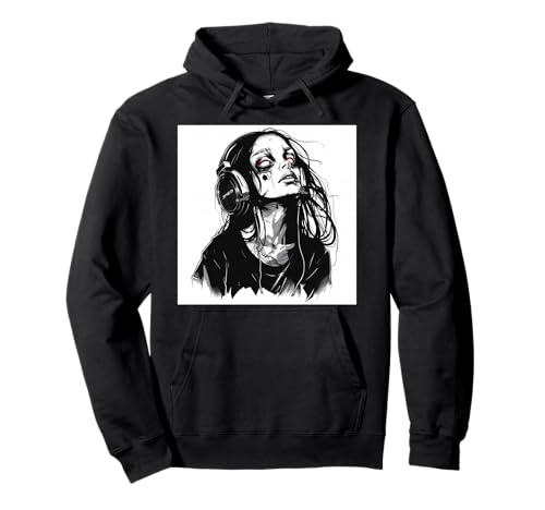 Goth Girl Zombie Emo Gothic Mädchen mit Kopfhörern Pullover Hoodie von Halloween cute theme