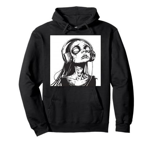 Goth Girl Zombie Emo Gothic Mädchen mit Kopfhörern Pullover Hoodie von Halloween cute theme