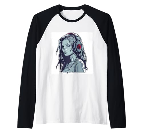 Goth Girl Zombie Emo Gothic Mädchen mit Kopfhörern Raglan von Halloween cute theme