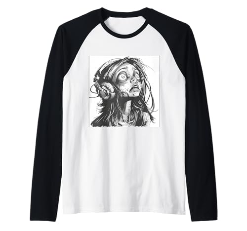 Goth Girl Zombie Emo Gothic Mädchen mit Kopfhörern Raglan von Halloween cute theme