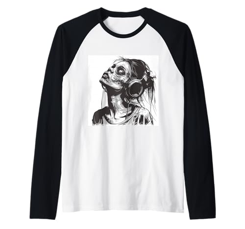 Goth Girl Zombie Emo Gothic Mädchen mit Kopfhörern Raglan von Halloween cute theme