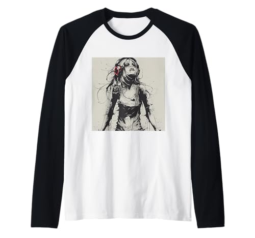 Goth Girl Zombie Emo Gothic Mädchen mit Kopfhörern Raglan von Halloween cute theme