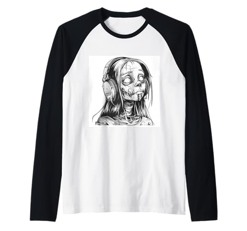 Goth Girl Zombie Emo Gothic Mädchen mit Kopfhörern Raglan von Halloween cute theme