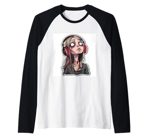 Goth Girl Zombie Emo Gothic Mädchen mit Kopfhörern Raglan von Halloween cute theme