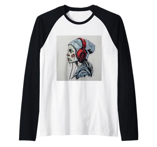 Goth Girl Zombie Emo Gothic Mädchen mit Kopfhörern Raglan von Halloween cute theme