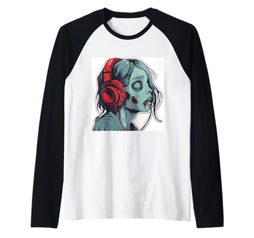 Goth Girl Zombie Emo Gothic Mädchen mit Kopfhörern Raglan von Halloween cute theme
