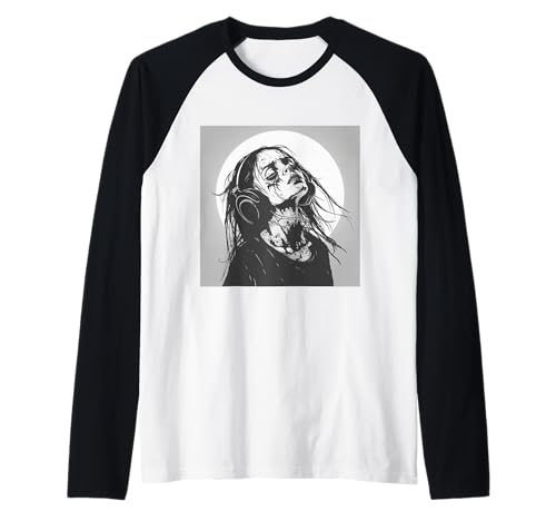 Goth Girl Zombie Emo Gothic Mädchen mit Kopfhörern Raglan von Halloween cute theme