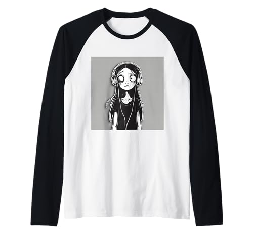 Goth Girl Zombie Emo Gothic Mädchen mit Kopfhörern Raglan von Halloween cute theme