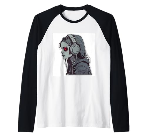 Goth Girl Zombie Emo Gothic Mädchen mit Kopfhörern Raglan von Halloween cute theme