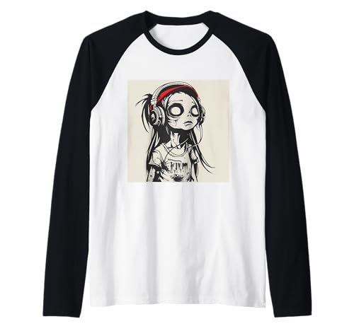 Goth Girl Zombie Emo Gothic Mädchen mit Kopfhörern Raglan von Halloween cute theme