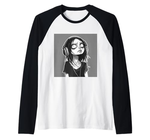 Goth Girl Zombie Emo Gothic Mädchen mit Kopfhörern Raglan von Halloween cute theme