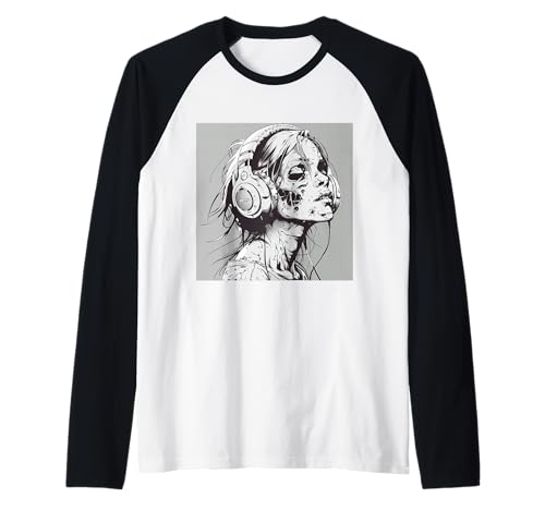 Goth Girl Zombie Emo Gothic Mädchen mit Kopfhörern Raglan von Halloween cute theme