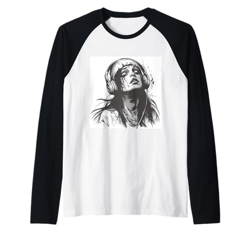 Goth Girl Zombie Emo Gothic Mädchen mit Kopfhörern Raglan von Halloween cute theme