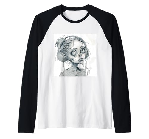 Goth Girl Zombie Emo Gothic Mädchen mit Kopfhörern Raglan von Halloween cute theme