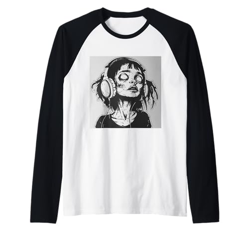 Goth Girl Zombie Emo Gothic Mädchen mit Kopfhörern Raglan von Halloween cute theme