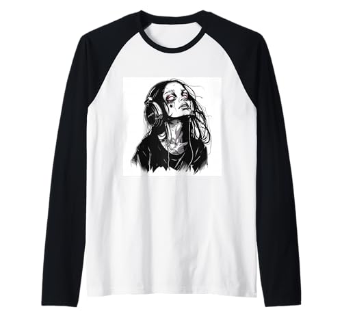 Goth Girl Zombie Emo Gothic Mädchen mit Kopfhörern Raglan von Halloween cute theme
