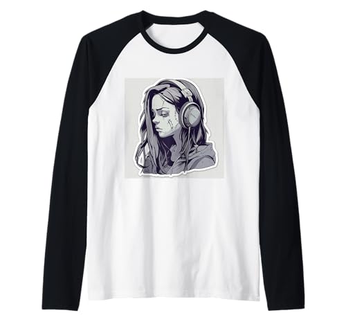 Goth Girl Zombie Emo Gothic Mädchen mit Kopfhörern Raglan von Halloween cute theme