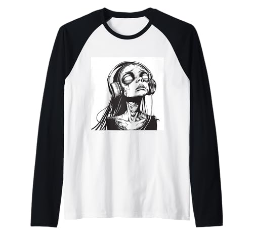 Goth Girl Zombie Emo Gothic Mädchen mit Kopfhörern Raglan von Halloween cute theme