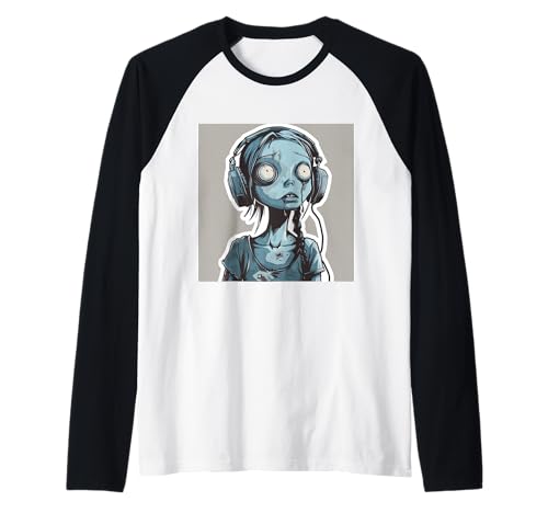 Goth Girl Zombie Emo Gothic Mädchen mit Kopfhörern Raglan von Halloween cute theme