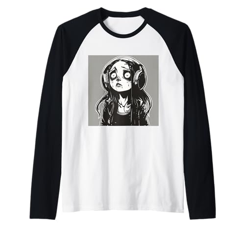 Goth Girl Zombie Emo Gothic Mädchen mit Kopfhörern Raglan von Halloween cute theme