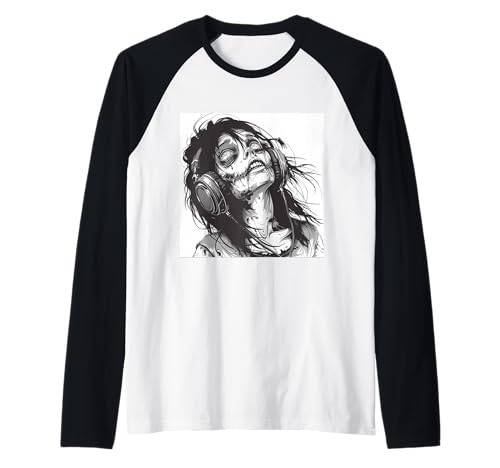 Goth Girl Zombie Emo Gothic Mädchen mit Kopfhörern Raglan von Halloween cute theme