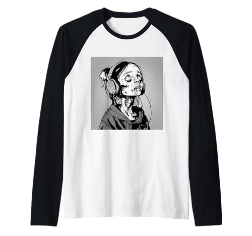 Goth Girl Zombie Emo Gothic Mädchen mit Kopfhörern Raglan von Halloween cute theme