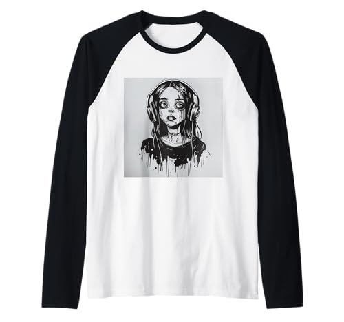 Goth Girl Zombie Emo Gothic Mädchen mit Kopfhörern Raglan von Halloween cute theme