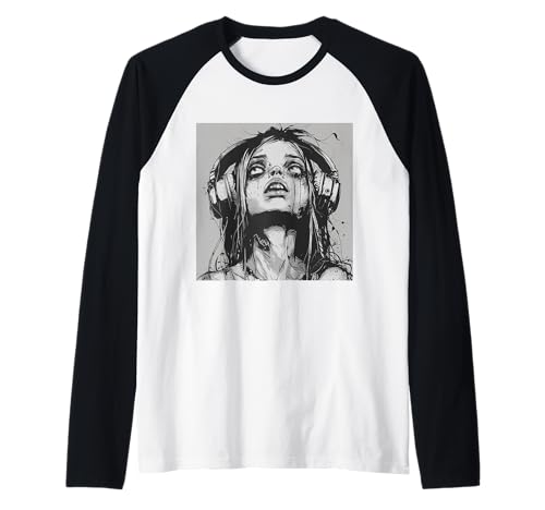 Goth Girl Zombie Emo Gothic Mädchen mit Kopfhörern Raglan von Halloween cute theme