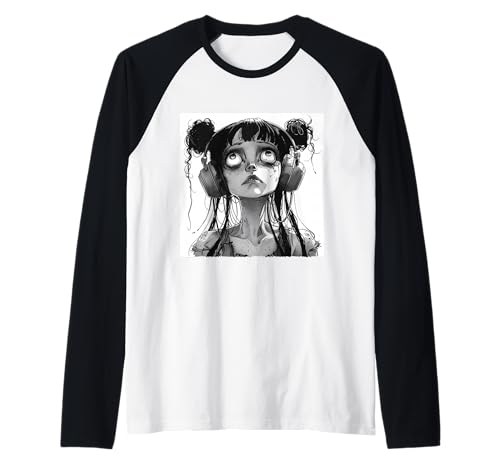 Goth Girl Zombie Emo Gothic Mädchen mit Kopfhörern Raglan von Halloween cute theme