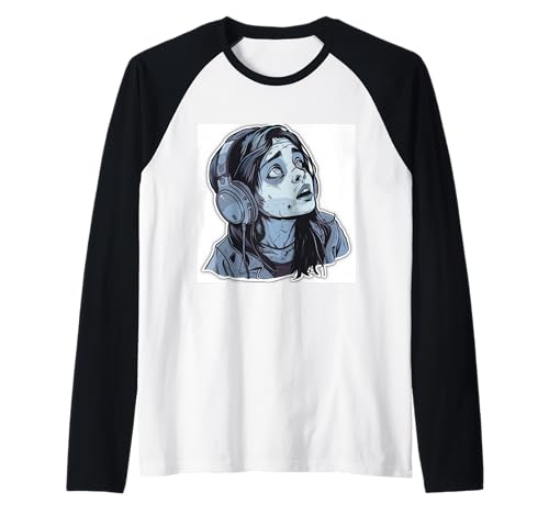 Goth Girl Zombie Emo Gothic Mädchen mit Kopfhörern Raglan von Halloween cute theme