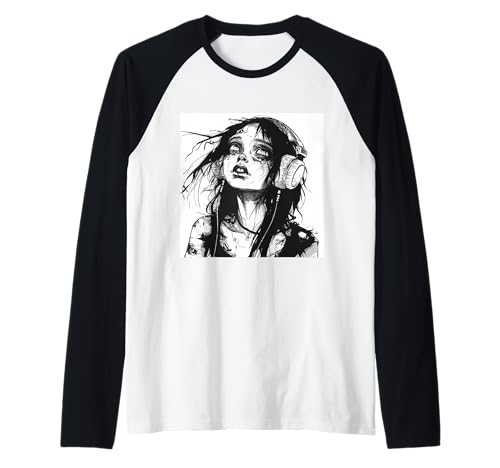 Goth Girl Zombie Emo Gothic Mädchen mit Kopfhörern Raglan von Halloween cute theme