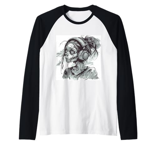 Goth Girl Zombie Emo Gothic Mädchen mit Kopfhörern Raglan von Halloween cute theme