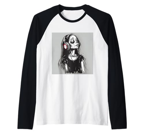 Goth Girl Zombie Emo Gothic Mädchen mit Kopfhörern Raglan von Halloween cute theme