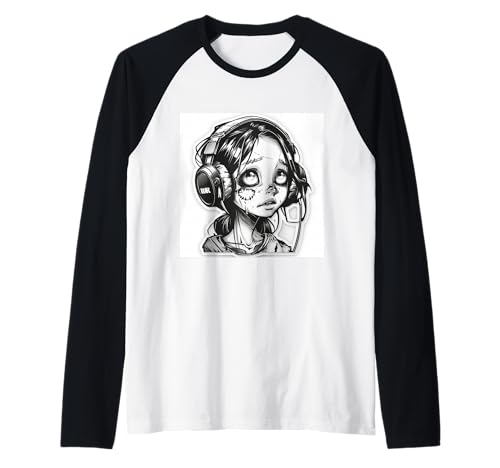 Goth Girl Zombie Emo Gothic Mädchen mit Kopfhörern Raglan von Halloween cute theme