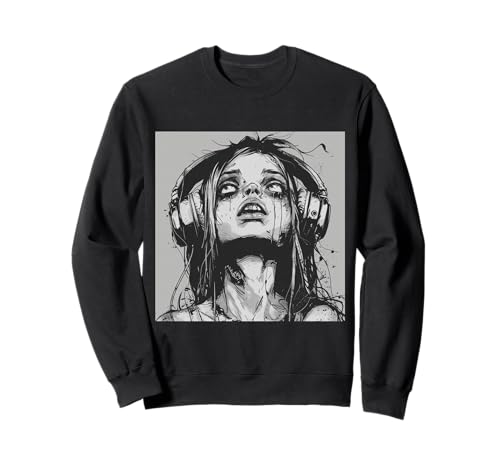 Goth Girl Zombie Emo Gothic Mädchen mit Kopfhörern Sweatshirt von Halloween cute theme
