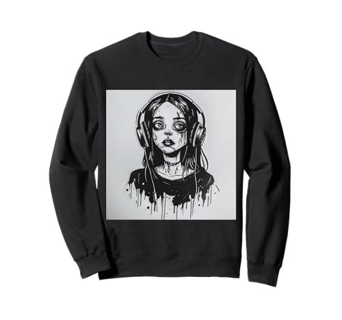 Goth Girl Zombie Emo Gothic Mädchen mit Kopfhörern Sweatshirt von Halloween cute theme
