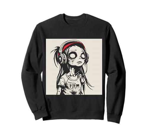 Goth Girl Zombie Emo Gothic Mädchen mit Kopfhörern Sweatshirt von Halloween cute theme