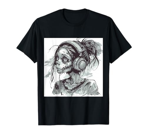 Goth Girl Zombie Emo Gothic Mädchen mit Kopfhörern T-Shirt von Halloween cute theme