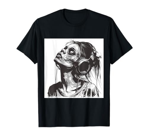 Goth Girl Zombie Emo Gothic Mädchen mit Kopfhörern T-Shirt von Halloween cute theme