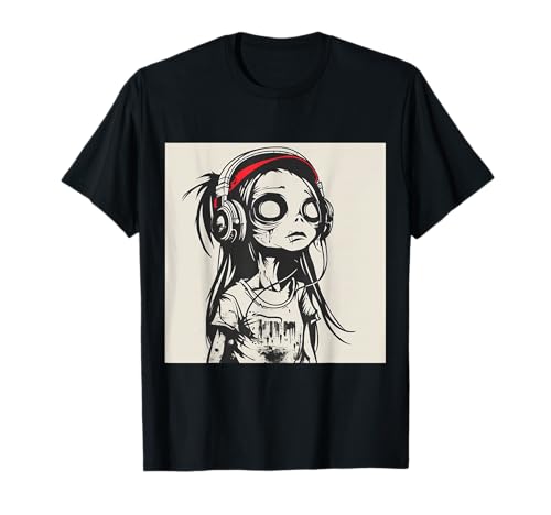 Goth Girl Zombie Emo Gothic Mädchen mit Kopfhörern T-Shirt von Halloween cute theme