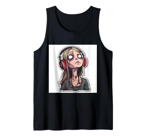 Goth Girl Zombie Emo Gothic Mädchen mit Kopfhörern Tank Top von Halloween cute theme